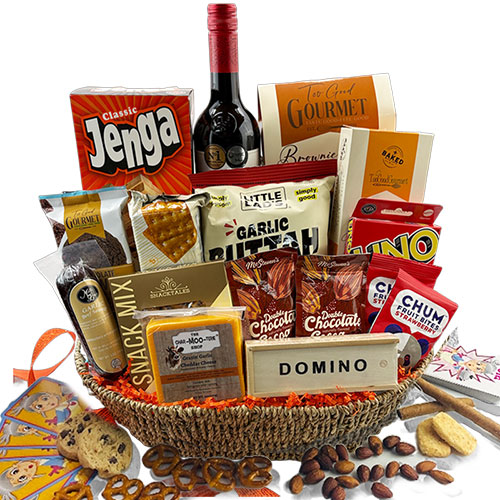 Family Game Time Madness Wine & Snacks Basket